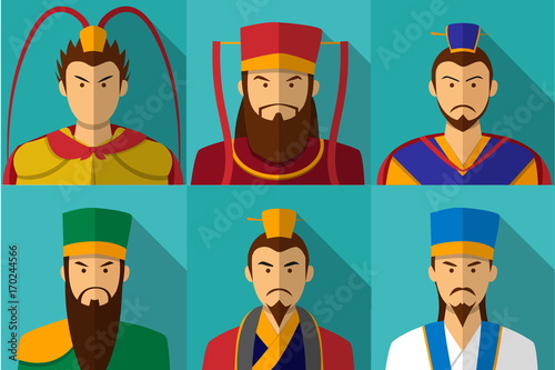 Set of Three kingdom character portrait in flat