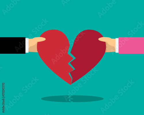 Heart break with male and female hand, vector