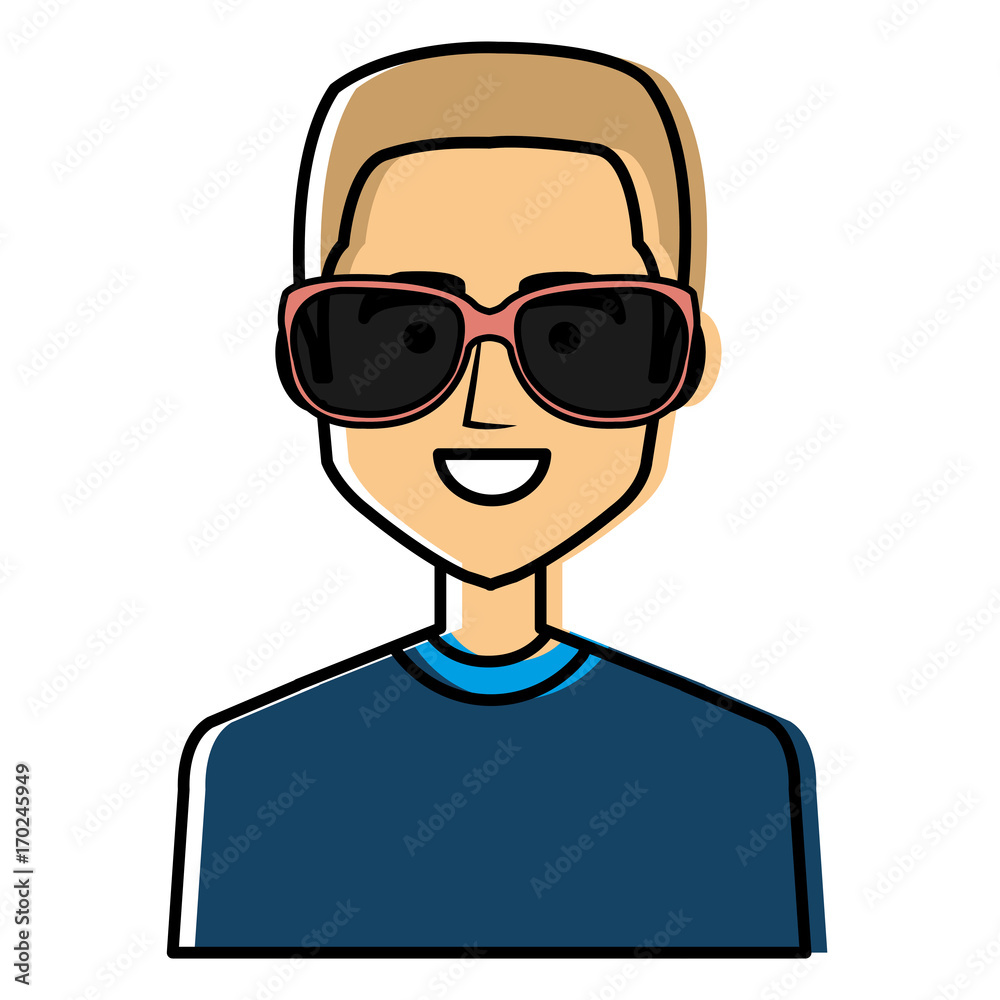 young man avatar with sunglasses character vector illustration design