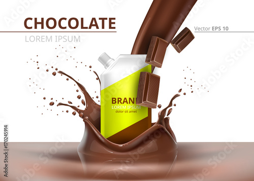 Chocolate package mock up Vector realistic on splash background
