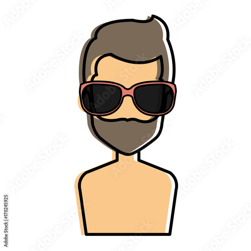 young man shirtless with sunglasses avatar character vector illustration design