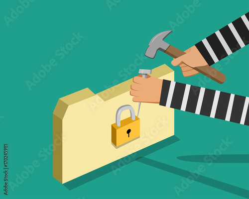 Hacker trying to unlock folder, vector