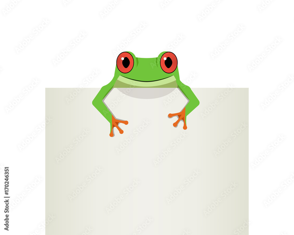 Naklejka premium Red eye frog on top white paper, vector