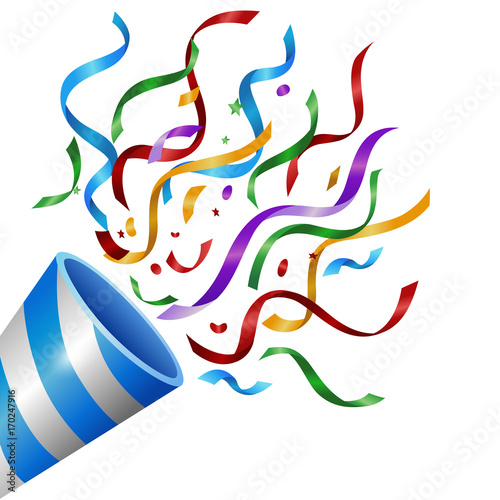 Exploding Popper with colorful confetti isolated, Suitable for birthday party, anniversary party, and other celebrations. Vector Illustration
