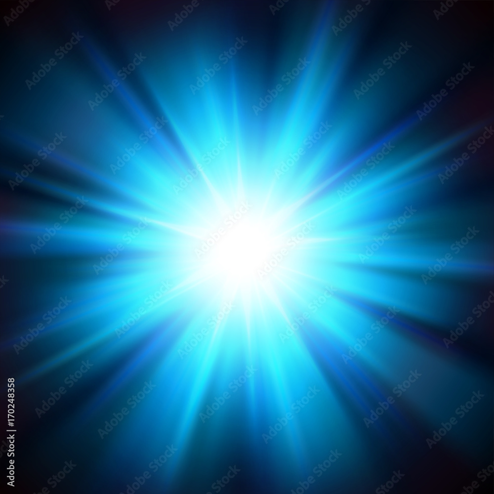 Blue light shining from darkness. Vector Illustration