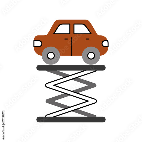 cartoon car over self propelled lift service maintenance vector illustration