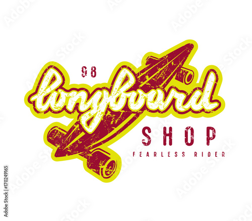 Emblem with lettering for longboard shop