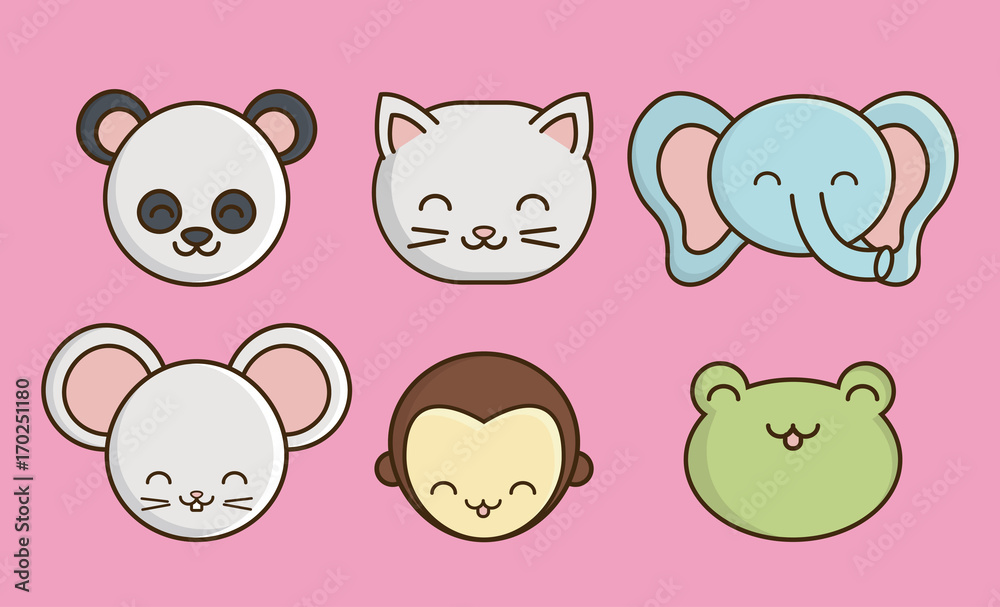 Obraz premium cute animals related icons over pink background colorful design vector illustration