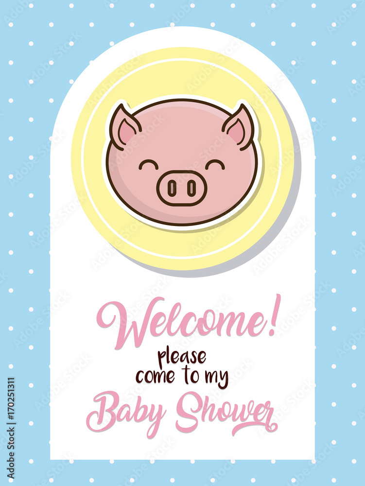 baby shower card with cute pig icon over blue background colorful design vector illustration baby shower card with cute pig icon over blue background colorful design vector illustration