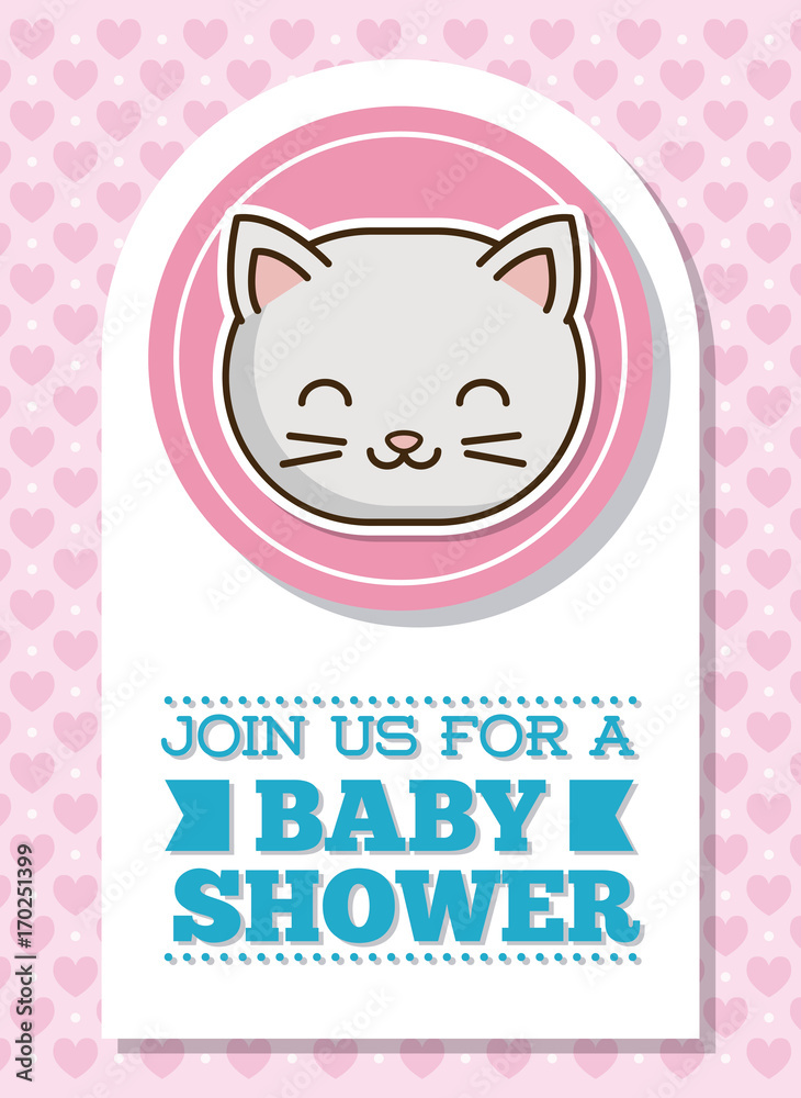 baby shower card with cute cat icon over pink background colorful design vector illustration baby shower card with cute cat icon over pink background colorful design vector illustration