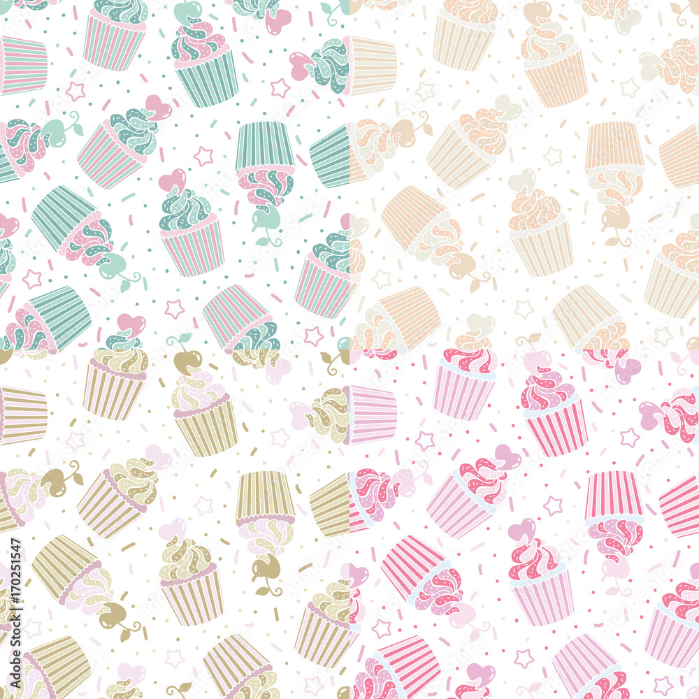 Vector seamless pattern of cute cupcakes Vector seamless pattern of cute cupcakes