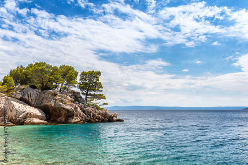Rocky coast of the Adriatic Sea at the resort of Brela in Croatia, Europe.