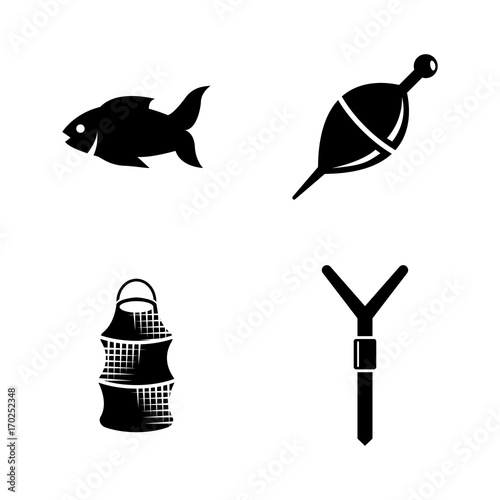 Fishing. Simple Related Vector Icons Set for Video, Mobile Apps, Web Sites, Print Projects and Your Design. Black Flat Illustration on White Background.