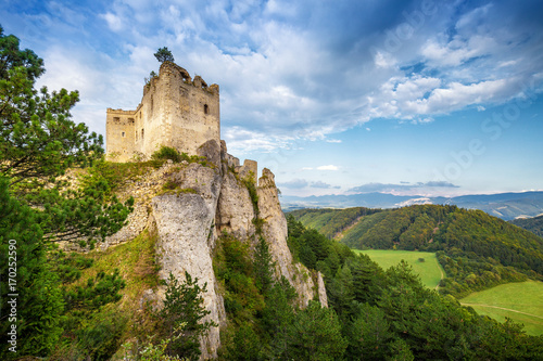 The ruins of a medieval castle Lietava on a rocky blade  nearby Zilina town  Slovakia  Europe.