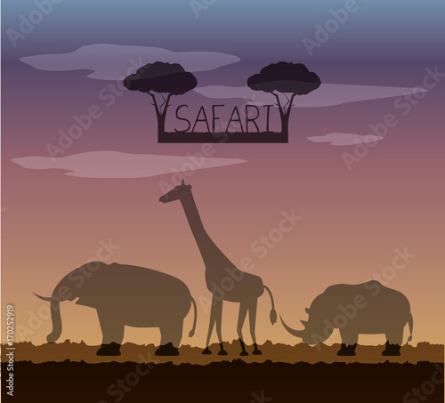 silhouette of animals icon over africa jungles landscape colorful design vector illustration