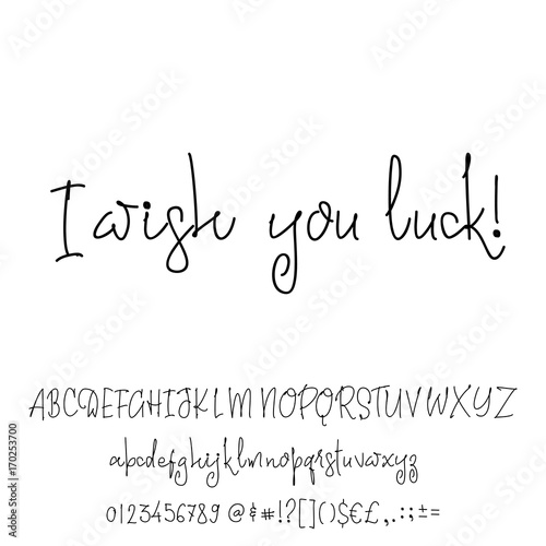 Vector Alphabet. I wish you luck. Calligraphic font. Unique Custom Characters. Hand Lettering for Designs - logos, badges, postcards, posters, prints. Modern brush handwriting Typography.