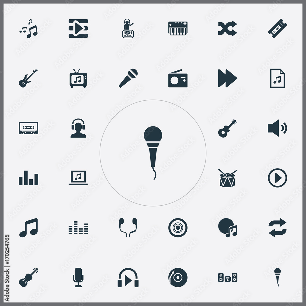 Vector Illustration Set Of Simple Icons. Elements File, Again, Synthesizer  And Other Synonyms Ticket, Stabilizer And Coupon. Stock Vector