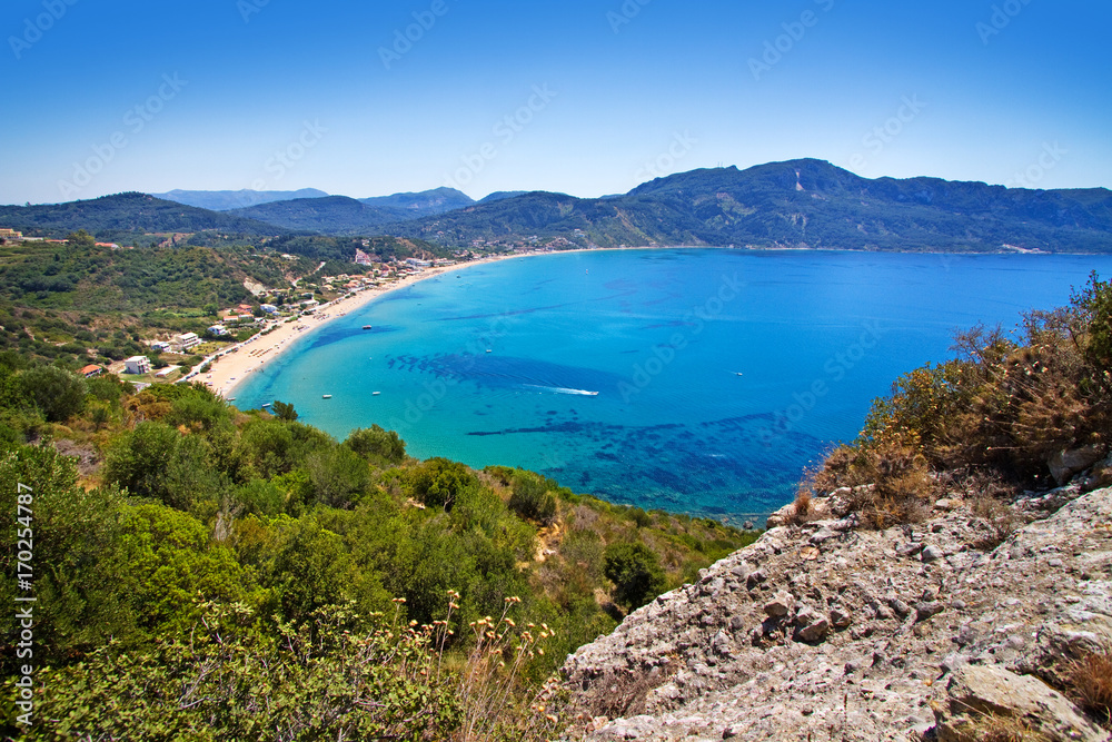 view to bay with agios georgios, corfu island, greece