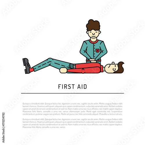 First aid emergency treatment and cpr technique in life threatening situations flat icons collection abstract isolated vector illustration