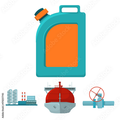 Tanker, pipe stop, oil refinery, canister with gasoline. Oil industry set collection icons in cartoon style vector symbol stock illustration web.