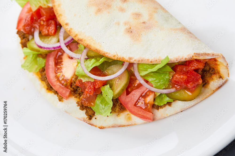 sandwich wrap with meat and vegetables sandwich wrap with meat and vegetables