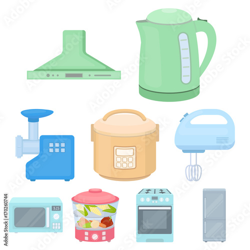 Household appliances set icons in cartoon style. Big collection of household appliances vector symbol stock illustration