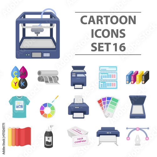 Typography set icons in cartoon style. Big collection of typography vector symbol stock illustration