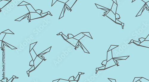 Origami linear bird seamless pattern.