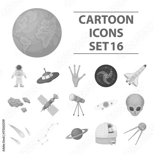 Space set icons in monochrome style. Big collection of space vector symbol stock illustration
