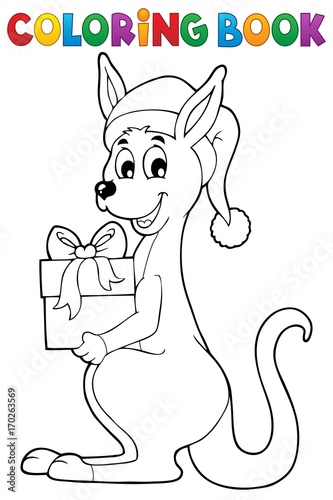 Coloring book Christmas kangaroo