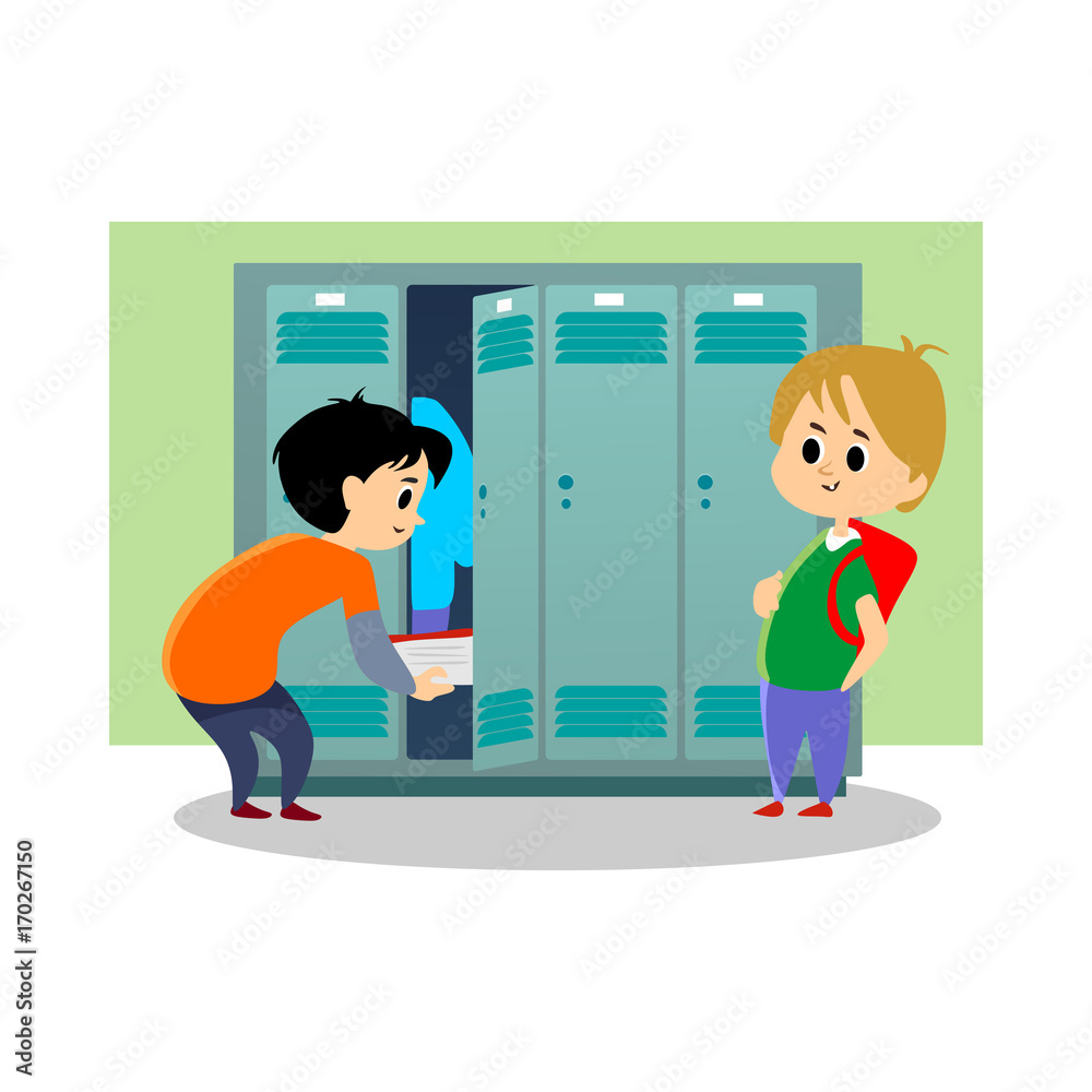 Vecteur Stock Children boys near lockers in the locker room of the