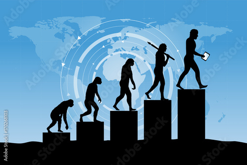 Human evolution into the present - digital world. Business growth.