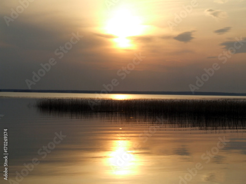 sunset over the lake Karelia