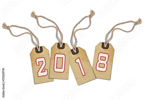 Textured tag with 2018 tied with brown string