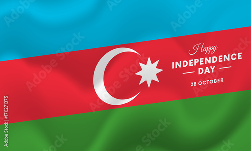 Azerbaijan Independence Day. 28 October. Waving flag. Vector illustration.