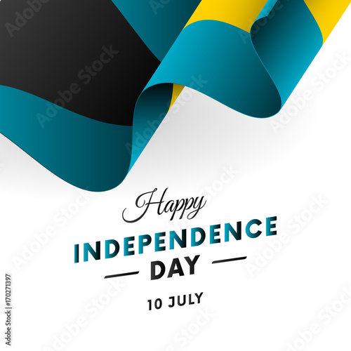 Bahamas Independence Day. 10 July. Waving flag in heart. Vector illustration.