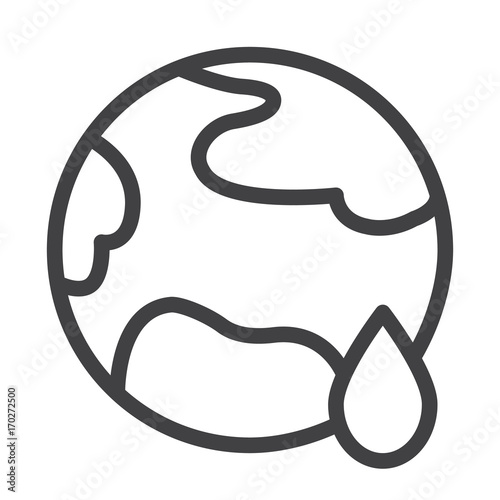 Planet earth global warming line icon, outline vector sign, linear style pictogram isolated on white. Symbol, logo illustration. Editable stroke. Pixel perfect graphics