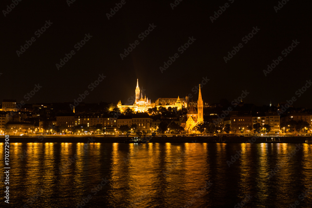 Budapest, Calvinist Church, Matthias Church, Fisherman's Bastion at Night
