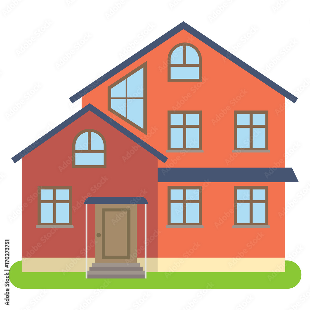 Private house with red walls on a white background. Vector illustration.
Private house with red walls on a white background. Vector illustration.