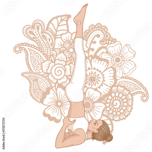 Women silhouette. Supported shoulderstand yoga pose. Salamba Sarvangasana