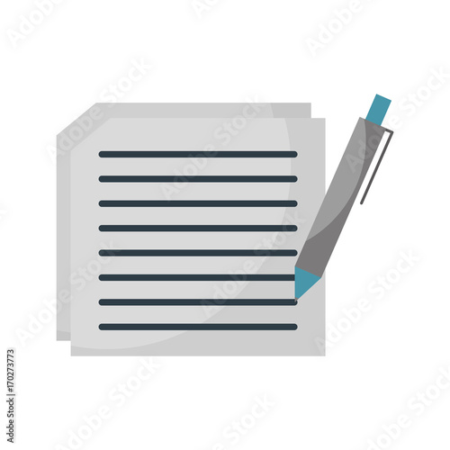 sheet of paper with text and pen document writing contract vector illustration