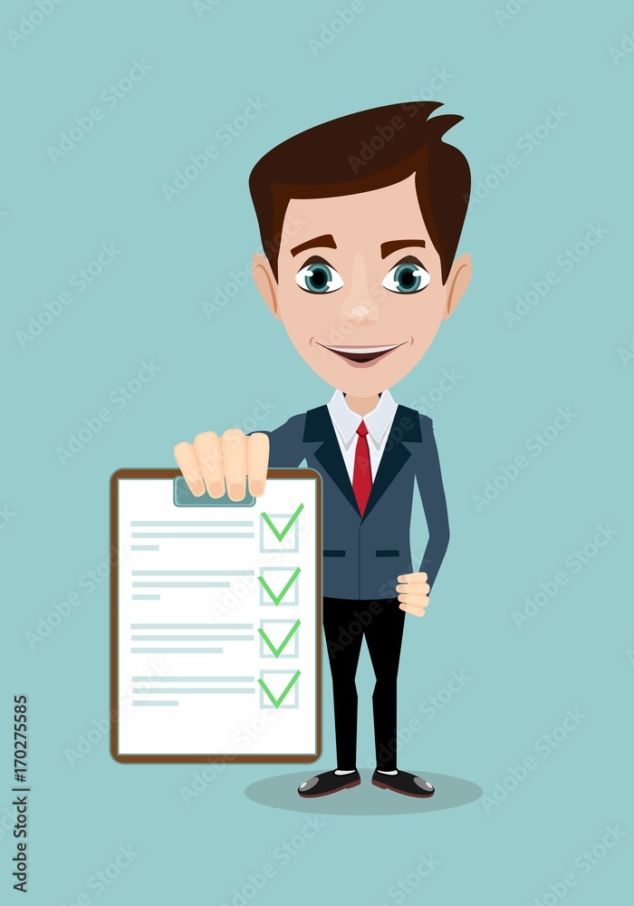 Businessman answers questions of interview. Concept of survey, questionnaire. Vector, illustration Businessman answers questions of interview. Concept of survey, questionnaire. Vector, illustration