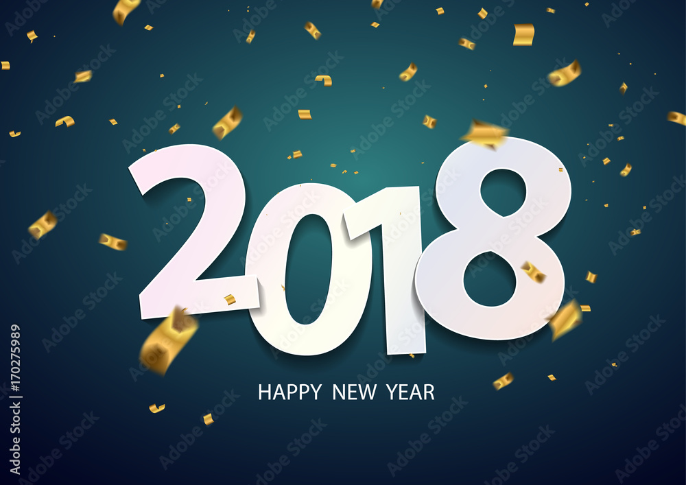Fototapeta premium Happy New Year 2018. background with ribbons and confetti.