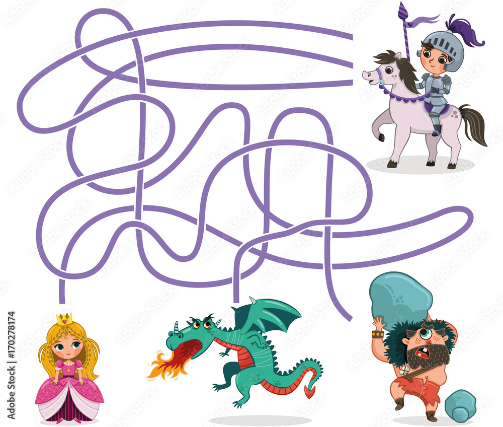 Naklejka premium Cartoon Characters of Maze Game