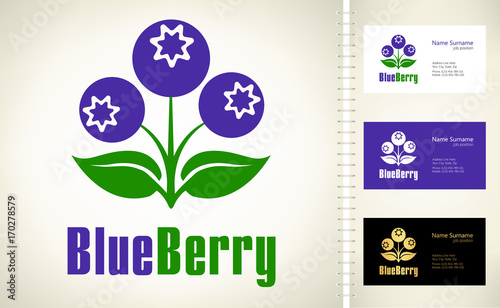 Bilberry logo. Blackberry illustration. Blueberry vector. 