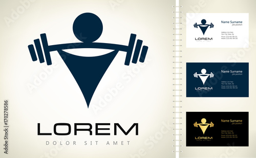 Weightlifter with a barbell. Weightlifting logo. Bodybuilder icon. 