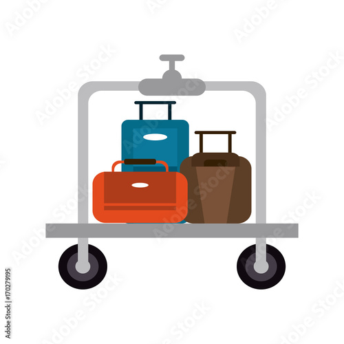 suitcases on luggage cart hotel related icon image vector illustration design 