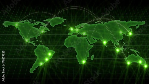 World map with different targets for cyber attack. Hacking and technology concept 4k hd loop