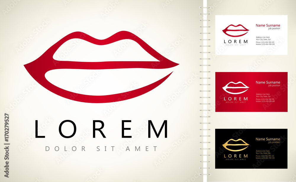 Fototapeta premium Lips logo. Female lips print. 