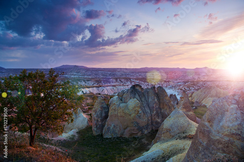 Red valley near Goreme at the time of the sunset.